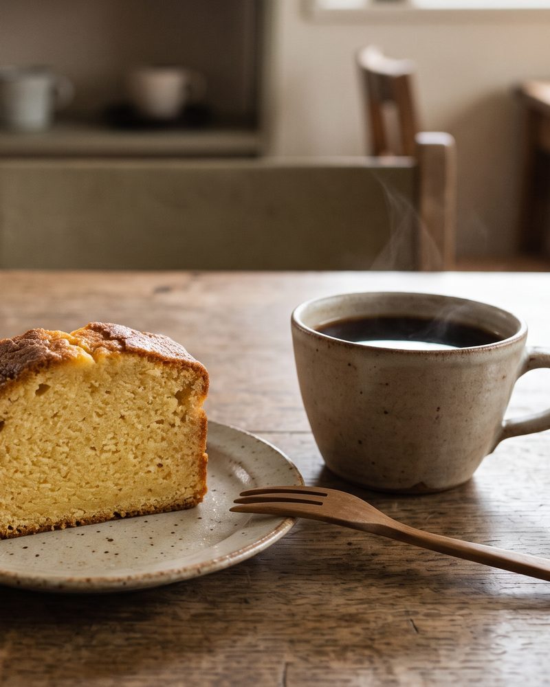 切り分けたケーキとコーヒー