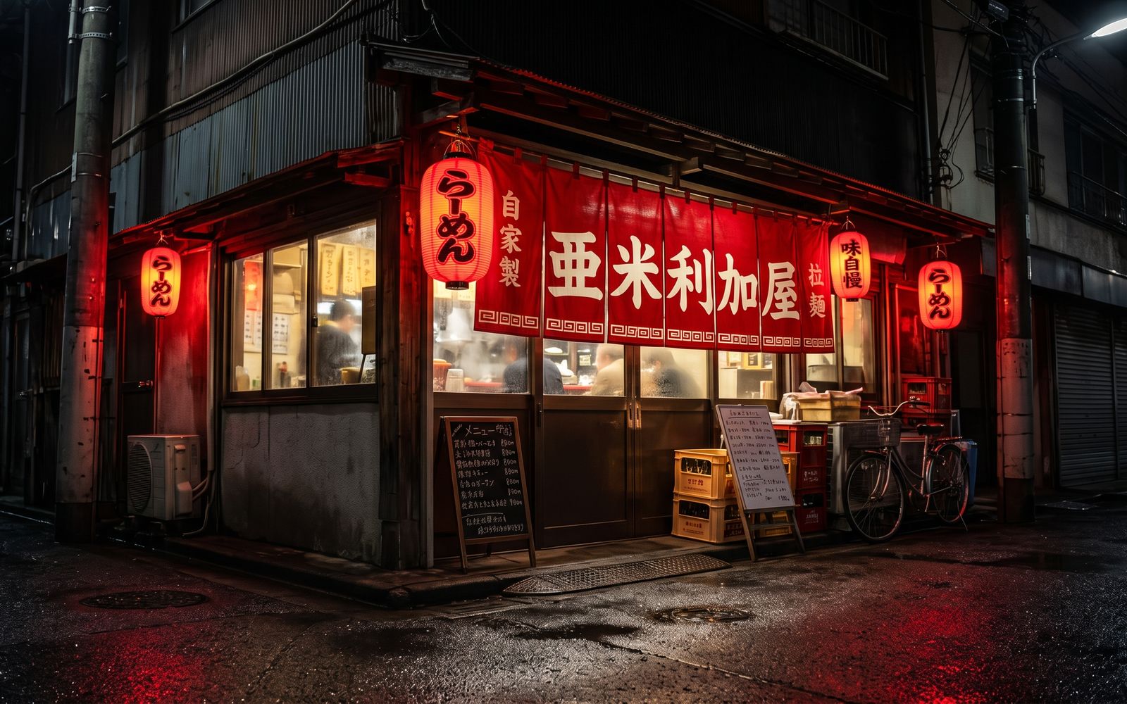 赤い暖簾がかかった亜米利加屋の店構え