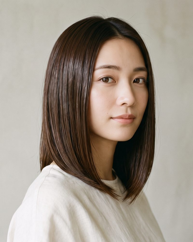 前下がりの、つややかな暗髪ボブ
