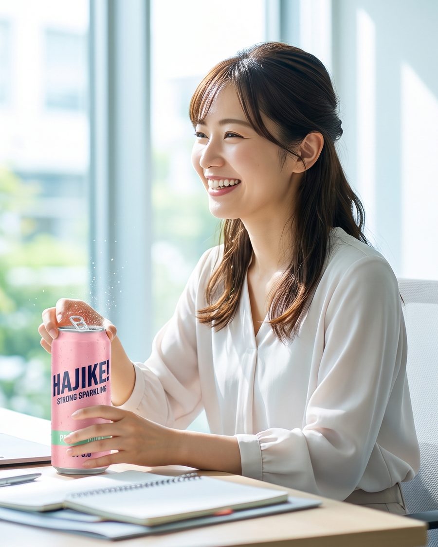 オフィスで炭酸飲料を片手に休憩する人